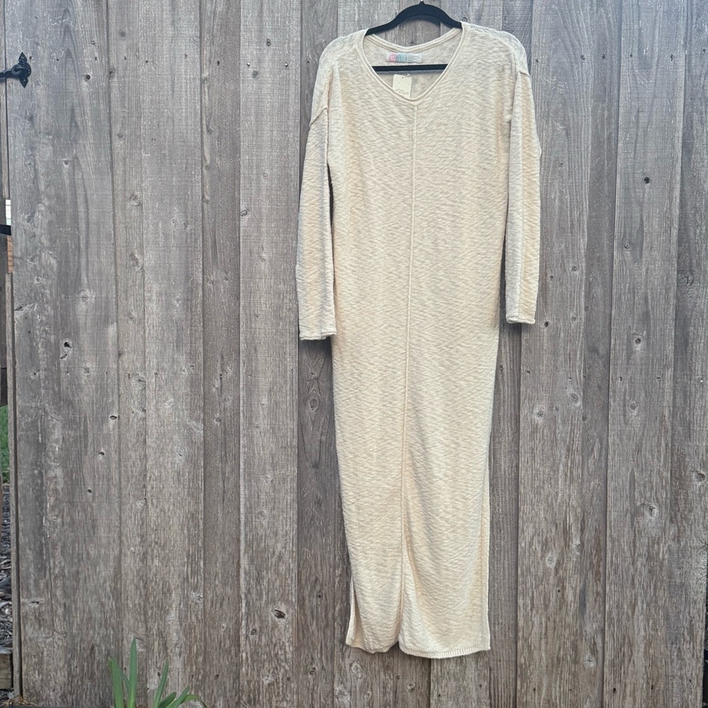 Free People Bri Sweater Maxi Dress Cream Boho Slit Lounge S - Picture 7 of 10